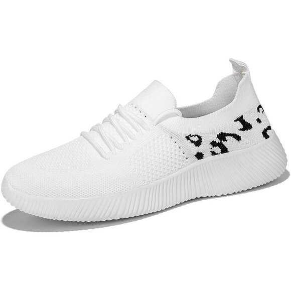 Women's Slip-On Shoes Leopard Cheetah Print White Casual Sneakers Flying-Woven - Picture 1 of 6